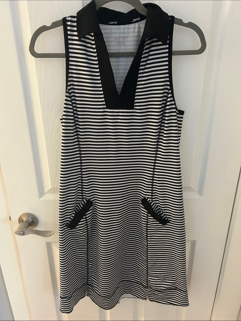 Jofit Black & White Striped Collared Golf/Pickleball/Tennis Dress